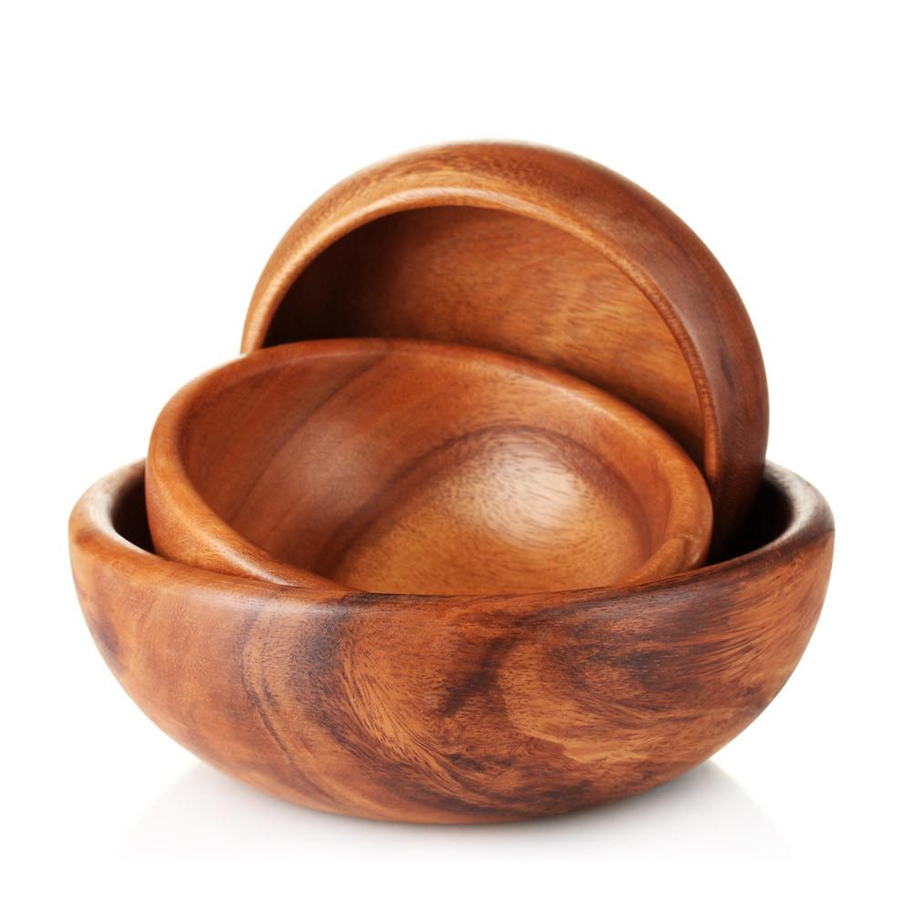 Wooden stacking bowls (Set of 3) in Warm Oak - For dining and serving